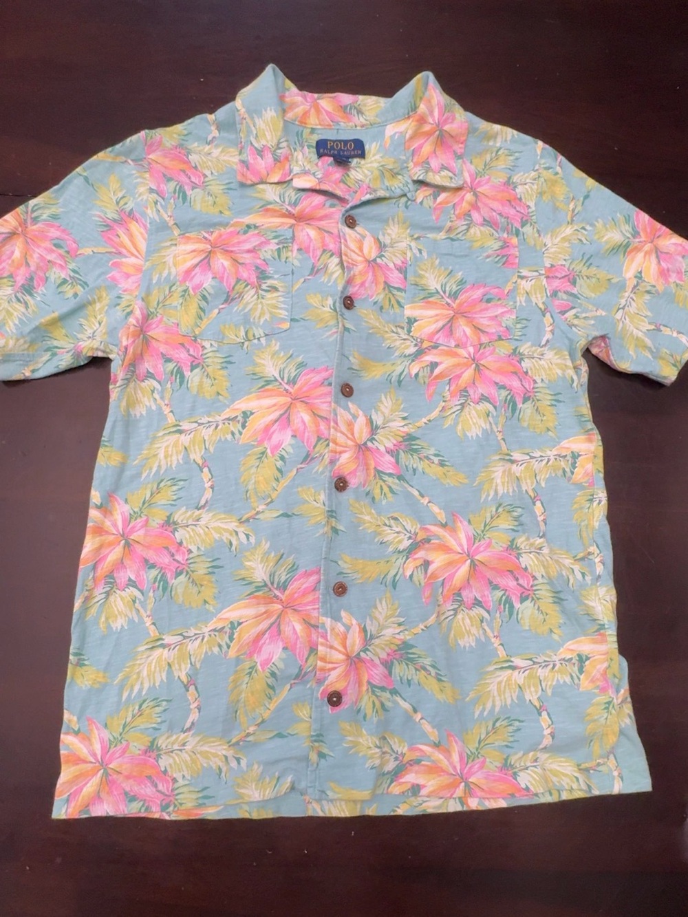 Polo by Ralph Lauren Boys XL Teal Button-Down Tropical Floral Shirt